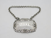 George III Sterling Silver Shell Madeira Decanter Label Antique 1816 London