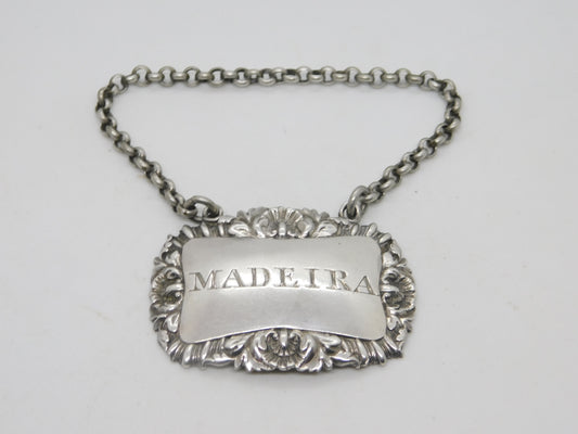 George III Sterling Silver Shell Madeira Decanter Label Antique 1816 London