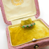 9ct Yellow Gold, Emerald & Diamond Half Eternity Ring 1987 London Vintage