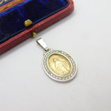 9ct Yellow & White Gold Religious Virgin Mary Pendant Vintage c1970 Catholic