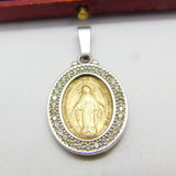 9ct Yellow & White Gold Religious Virgin Mary Pendant Vintage c1970 Catholic