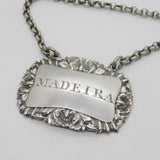 George III Sterling Silver Shell Madeira Decanter Label Antique 1816 London