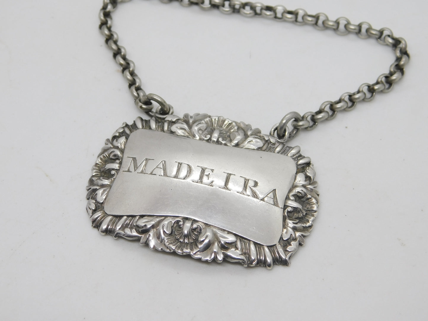 George III Sterling Silver Shell Madeira Decanter Label Antique 1816 London