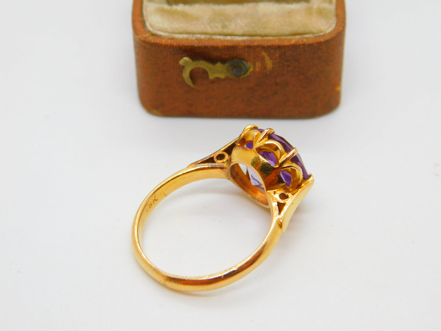 18ct Yellow Gold Brilliant Cut Amethyst Dress Ring Vintage c1970 Size N 1/2 UK