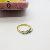 9ct Yellow Gold, Emerald & Diamond Half Eternity Ring 1987 London Vintage
