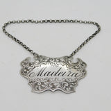 Victorian Sterling Silver Floral Madeira Decanter Label Antique 1853 Birmingham