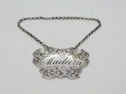 Victorian Sterling Silver Floral Madeira Decanter Label Antique 1853 Birmingham