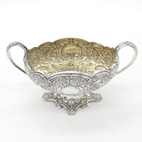 Victorian Sterling Floral Two-Handled Pedestal Treat Dish Antique 1895 Sheffield