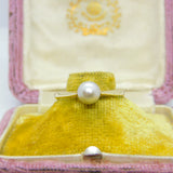 9ct Yellow Gold & Pearl Set Solitaire Band Ring 1980 London Vintage