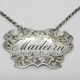 Victorian Sterling Silver Floral Madeira Decanter Label Antique 1853 Birmingham