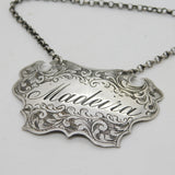 Victorian Sterling Silver Floral Madeira Decanter Label Antique 1853 Birmingham