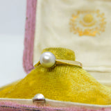 9ct Yellow Gold & Pearl Set Solitaire Band Ring 1980 London Vintage