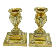 Victorian Pair of Sterling Silver Gilt Neoclassical Table Candlesticks Antique
