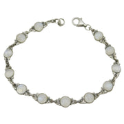 Sterling Silver & Cabochon Moonstone Set Bracelet Vintage c1970 19.5cm