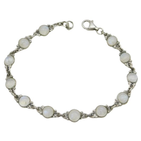Sterling Silver & Cabochon Moonstone Set Bracelet Vintage c1970 19.5cm