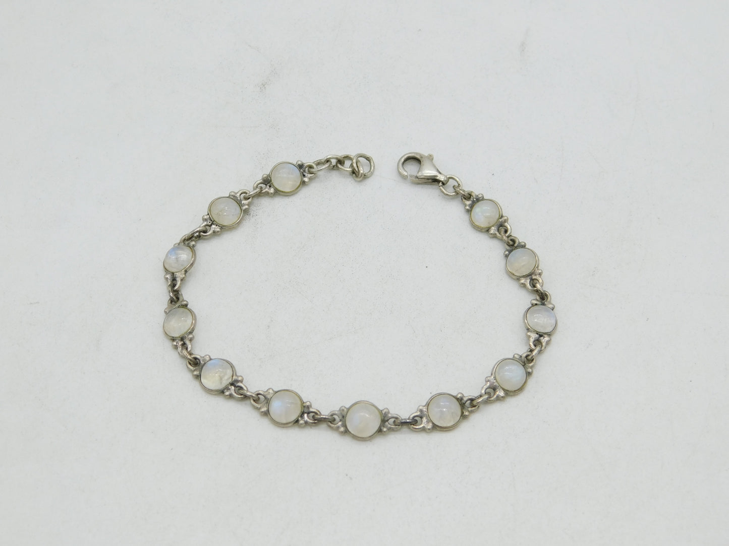 Sterling Silver & Cabochon Moonstone Set Bracelet Vintage c1970 19.5cm