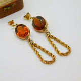Pair of 9ct Yellow Gold Large Citrine Set Stud Drop Earrings Antique c1920 Deco