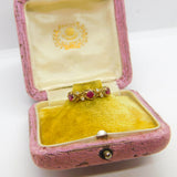 9ct Yellow Gold, Ruby & Diamond Set Nouveau Leaf Ring 1980 London Vintage