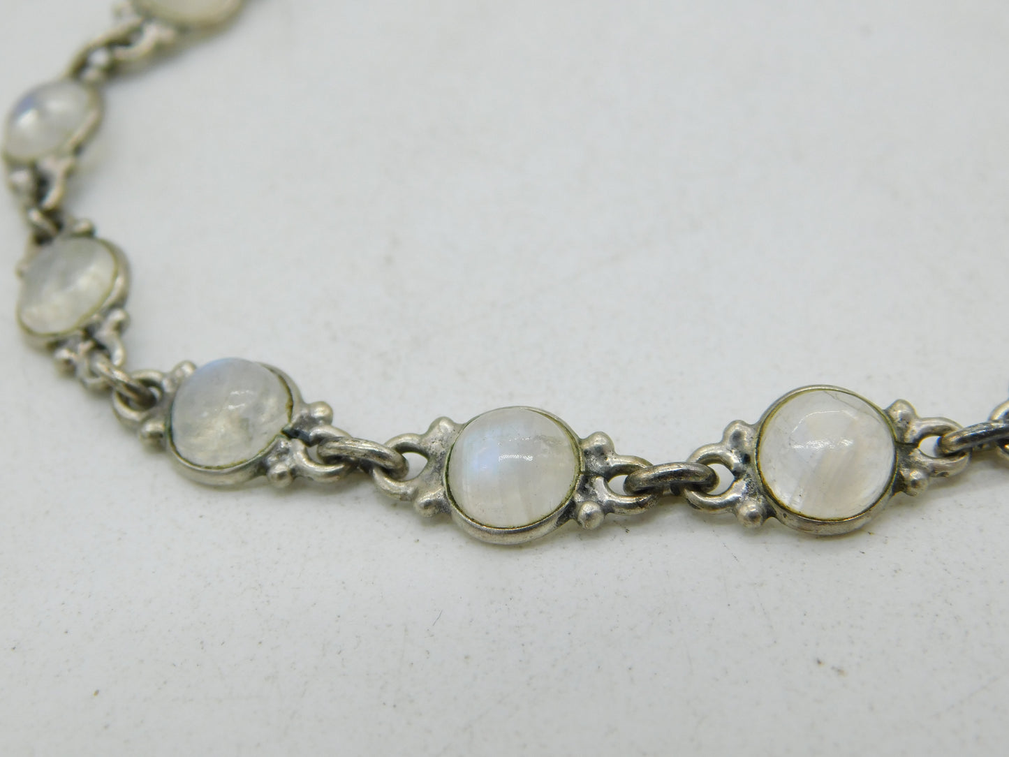 Sterling Silver & Cabochon Moonstone Set Bracelet Vintage c1970 19.5cm