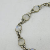 Sterling Silver & Cabochon Moonstone Set Bracelet Vintage c1970 19.5cm