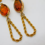 Pair of 9ct Yellow Gold Large Citrine Set Stud Drop Earrings Antique c1920 Deco