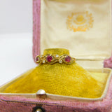 9ct Yellow Gold, Ruby & Diamond Set Nouveau Leaf Ring 1980 London Vintage