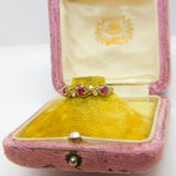 9ct Yellow Gold, Ruby & Diamond Set Nouveau Leaf Ring 1980 London Vintage