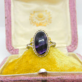 Sterling Silver & Derbyshire Blue John Set Signet Ring 1978 Birmingham Vintage