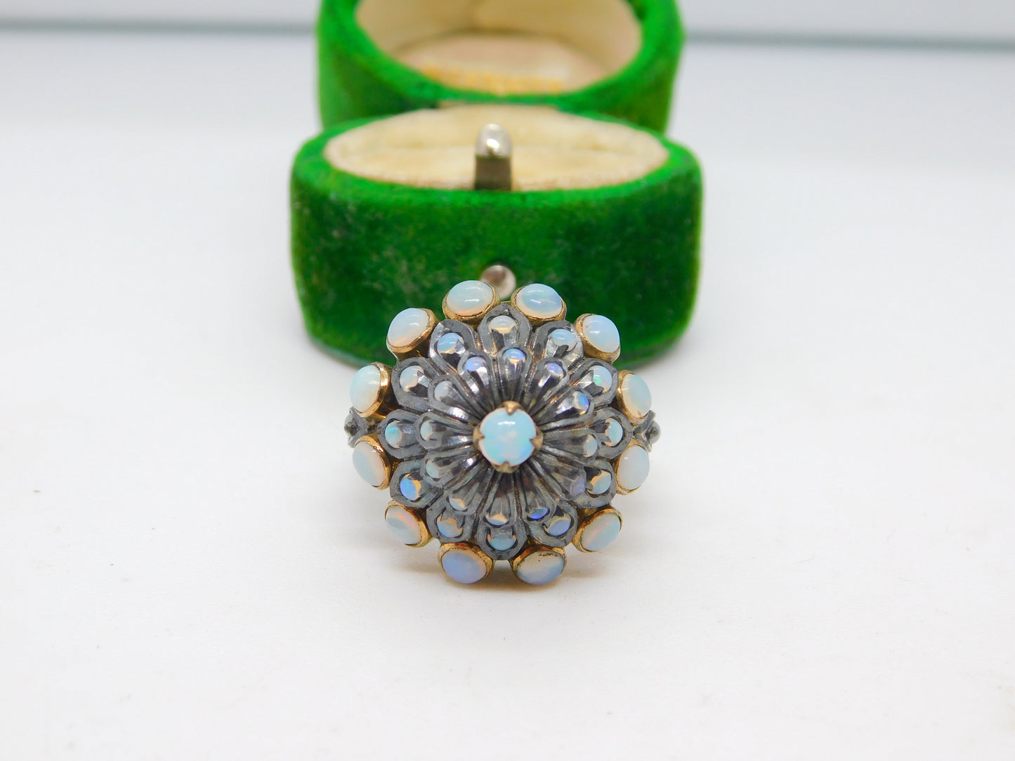 Victorian 9ct Gold & Cabochon Opal Floral Statement Ring Antique c1890