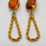 Pair of 9ct Yellow Gold Large Citrine Set Stud Drop Earrings Antique c1920 Deco