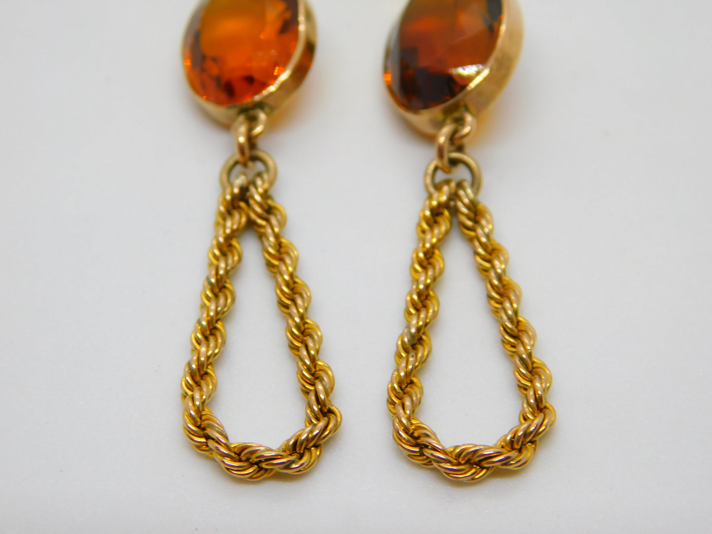 Pair of 9ct Yellow Gold Large Citrine Set Stud Drop Earrings Antique c1920 Deco