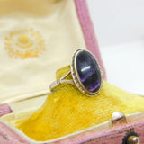 Sterling Silver & Derbyshire Blue John Set Signet Ring 1978 Birmingham Vintage