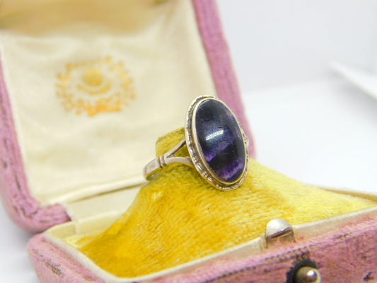 Sterling Silver & Derbyshire Blue John Set Signet Ring 1978 Birmingham Vintage