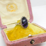 Sterling Silver & Derbyshire Blue John Set Signet Ring 1978 Birmingham Vintage