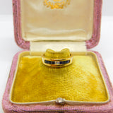 18ct Yellow Gold, Baguette Cut Diamond & Sapphire Boat Ring Vintage c1990