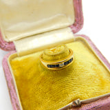 18ct Yellow Gold, Baguette Cut Diamond & Sapphire Boat Ring Vintage c1990