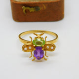 Edwardian Style Sterling Silver Gilt Peridot Amethyst Suffragette Bug Band Ring