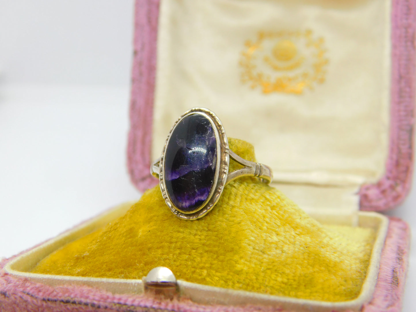 Sterling Silver & Derbyshire Blue John Set Signet Ring 1978 Birmingham Vintage