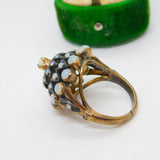 Victorian 9ct Gold & Cabochon Opal Floral Statement Ring Antique c1890