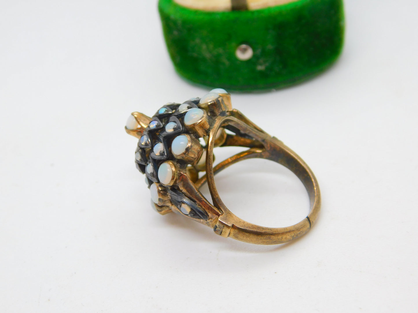 Victorian 9ct Gold & Cabochon Opal Floral Statement Ring Antique c1890