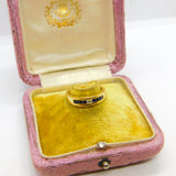 18ct Yellow Gold, Baguette Cut Diamond & Sapphire Boat Ring Vintage c1990