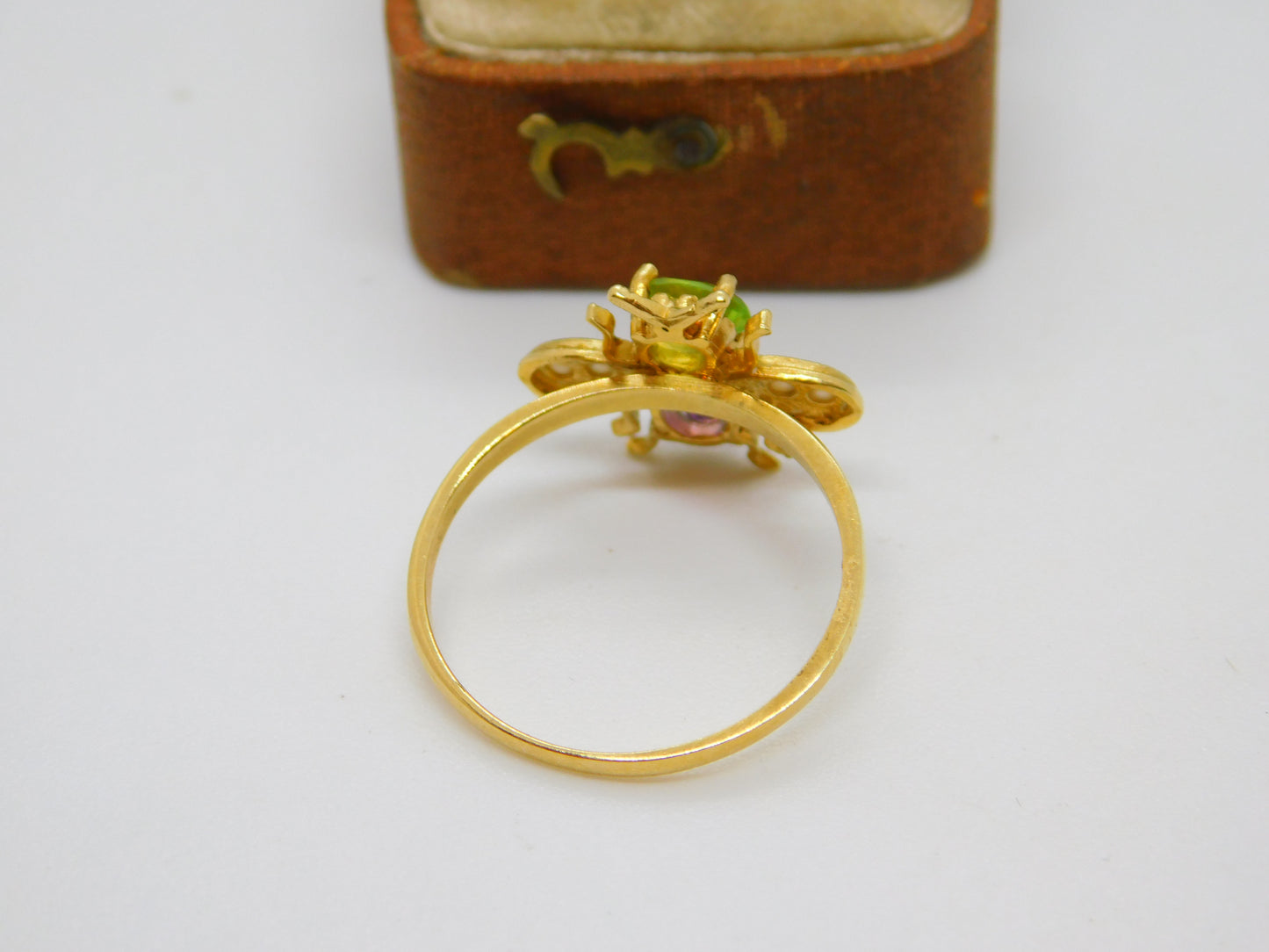 Edwardian Style Sterling Silver Gilt Peridot Amethyst Suffragette Bug Band Ring