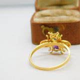 Edwardian Style Sterling Silver Gilt Peridot Amethyst Suffragette Bug Band Ring