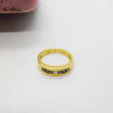 18ct Yellow Gold, Baguette Cut Diamond & Sapphire Boat Ring Vintage c1990