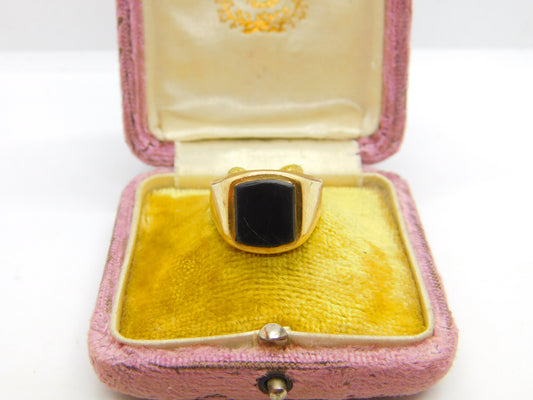 9ct Yellow Gold Essential Onyx Set Signet Ring 1971 London Vintage