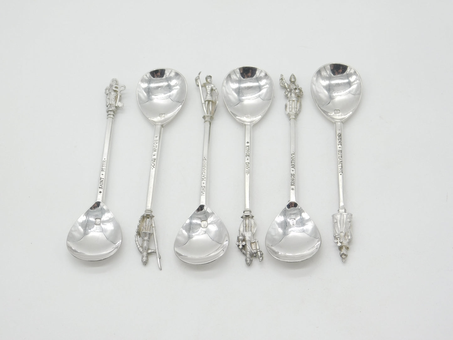 Set of Six Sterling Silver 'Tichborne Spoons' Historical Terminals Vintage 1979