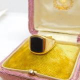 9ct Yellow Gold Essential Onyx Set Signet Ring 1971 London Vintage