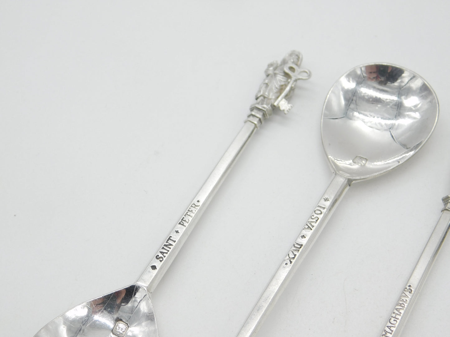 Set of Six Sterling Silver 'Tichborne Spoons' Historical Terminals Vintage 1979