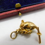 Harvest Mouse on Wheat Sheaf 9ct Gold English Charm Pendant Vintage 1973 Birmingham