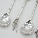 Set of Six Sterling Silver 'Tichborne Spoons' Historical Terminals Vintage 1979